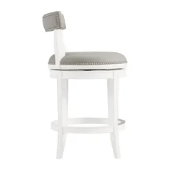 Bar Stools & Counter Height Stools-Kirkland's Home White And Faux Leather Swivel Counter Stool Gray