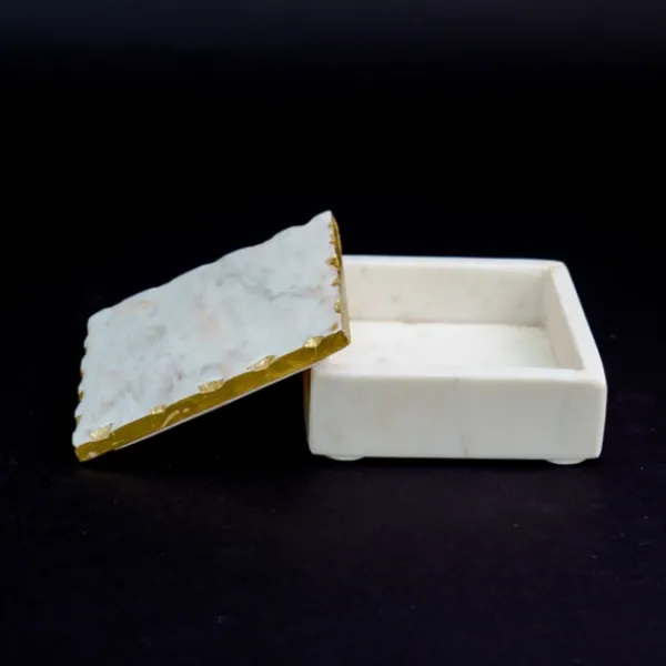Baskets & Boxes-Kirkland's Home White And Gold Marble Square Vanity Box White/Gold