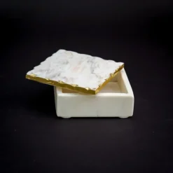 Baskets & Boxes-Kirkland's Home White And Gold Marble Square Vanity Box White/Gold