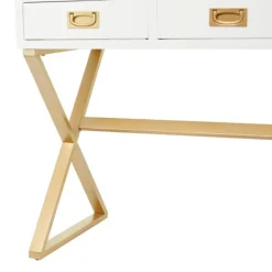 Office Furniture-Kirkland's Home White And Gold Metal Desk With Outlets White/Gold