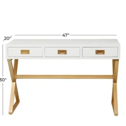 Office Furniture-Kirkland's Home White And Gold Metal Desk With Outlets White/Gold