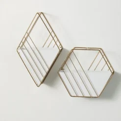 Wall Storage-Kirkland's Home White And Gold Metal Wall Pockets, Set Of 2