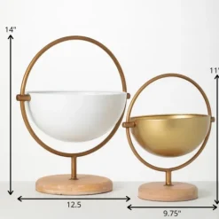 Decorative Bowls & Jars-Kirkland's Home White And Gold Spherical Frame Bowls, Set Of 2 Gold/White