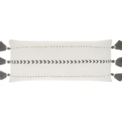 Pillows-Kirkland's Home White And Gray Braided Stripe Lumbar Pillow White/Gray