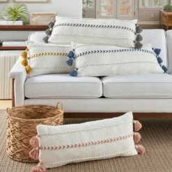 Pillows-Kirkland's Home White And Gray Braided Stripe Lumbar Pillow White/Gray