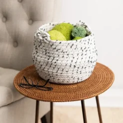 Baskets & Boxes-Kirkland's Home White And Gray Dotted Woven Baskets, Set Of 2 White/Gray