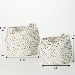 Baskets & Boxes-Kirkland's Home White And Gray Dotted Woven Baskets, Set Of 2 White/Gray