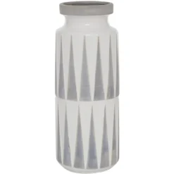 Vases-Kirkland's Home White And Gray Geometric Triangle Vase, 17 In. White/Gray