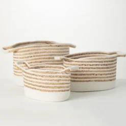 Baskets & Boxes-Kirkland's Home White And Natural Braided Woven Baskets, Set Of 3 White/Tan