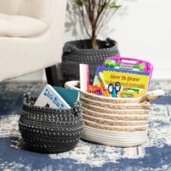 Baskets & Boxes-Kirkland's Home White And Natural Braided Woven Baskets, Set Of 3 White/Tan