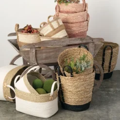 Baskets & Boxes-Kirkland's Home White And Natural Seagrass Woven Baskets, Set Of 3 White/Tan
