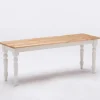 Dining Chairs-Kirkland's Home White And Natural Wood Dining Bench White/Tan