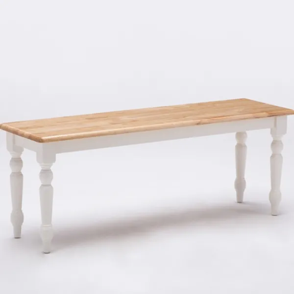 Dining Chairs-Kirkland's Home White And Natural Wood Dining Bench White/Tan