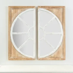 Decorative Mirrors-Kirkland's Home White And Natural Wood Wall Mirrors, Set Of 2