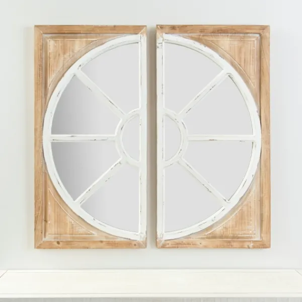Decorative Mirrors-Kirkland's Home White And Natural Wood Wall Mirrors, Set Of 2