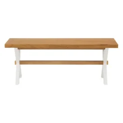 Dining Chairs-Kirkland's Home White And Natural Wood X-Frame Dining Bench White/Tan