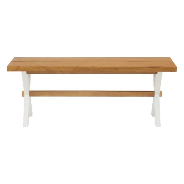 Dining Chairs-Kirkland's Home White And Natural Wood X-Frame Dining Bench White/Tan