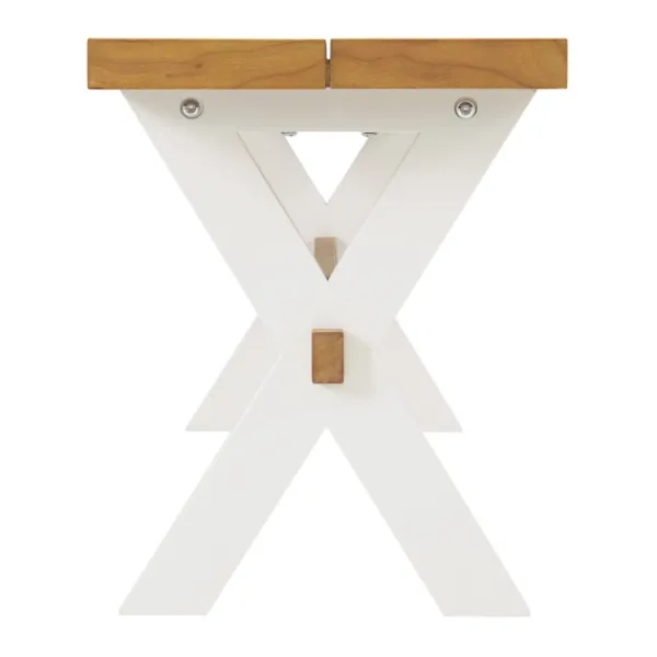 Dining Chairs-Kirkland's Home White And Natural Wood X-Frame Dining Bench White/Tan