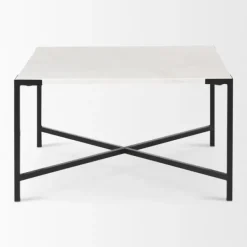 Coffee Tables-Kirkland's Home White And Onyx Marble Top Square Coffee Table