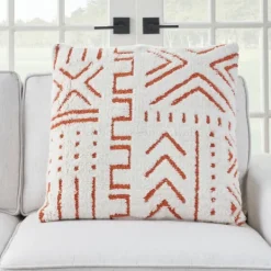 Pillows-Kirkland's Home White And Orange Tufted Geo Throw Pillow White/Orange