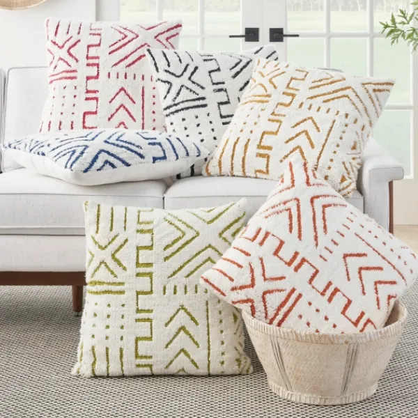 Pillows-Kirkland's Home White And Orange Tufted Geo Throw Pillow White/Orange