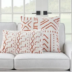 Pillows-Kirkland's Home White And Orange Tufted Geo Lumbar Pillow White/Orange
