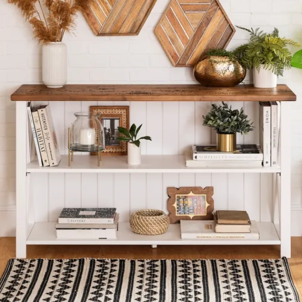 Console Tables-Kirkland's Home White And Rustic Oak Wood Farmhouse Console Table White/Brown