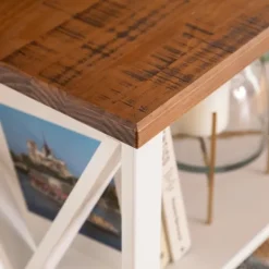 Console Tables-Kirkland's Home White And Rustic Oak Wood Farmhouse Console Table White/Brown