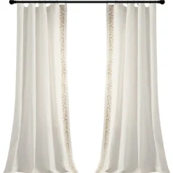 Curtains & Drapes-Kirkland's Home White And Tan Embroidered Curtain Panel, 84 In. White/Tan