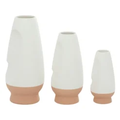 Vases-Kirkland's Home White And Tan Two Tone 3-Pc. Vases White/Tan