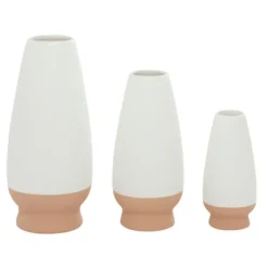 Vases-Kirkland's Home White And Tan Two Tone 3-Pc. Vases White/Tan