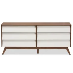 Dressers & Chests-Kirkland's Home White And Walnut Mid-Century 6-Drawer Dresser