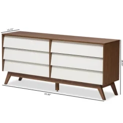 Dressers & Chests-Kirkland's Home White And Walnut Mid-Century 6-Drawer Dresser