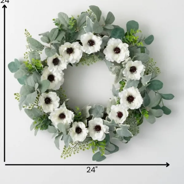Wreaths-Kirkland's Home White Anemone Flower Wreath White/Green
