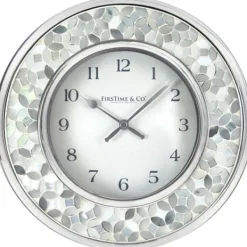 Clocks-Kirkland's Home White Arabesque Mosaic Frame Wall Clock