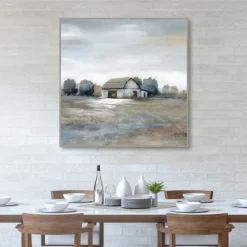 Canvas Art-Kirkland's Home White Barn In Pasture Framed Canvas Art Print Gray