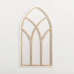Wall Plaques-Kirkland's Home White Beaded Wood Arched Wall Plaque White/Tan