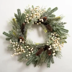 Wreaths-Kirkland's Home White Berry Pinecone Spiral Wreath Green/White/Brown