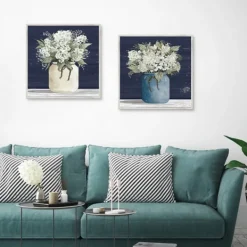 Framed Art-Kirkland's Home White Blossom Bouquet 2-Pc. Framed Wall Art Set Blue/White/Green