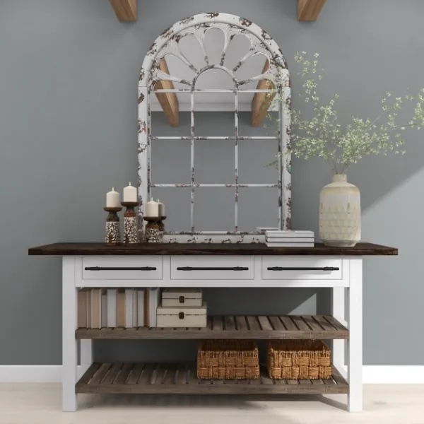 Decorative Mirrors-Kirkland's Home White Brown Rustic Window Iron Frame Wall Mirror