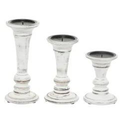 Candle Holders-Kirkland's Home White Brushstroke 3-Pc. Pillar Candle Holder Set White/Brown