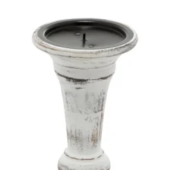 Candle Holders-Kirkland's Home White Brushstroke 3-Pc. Pillar Candle Holder Set White/Brown