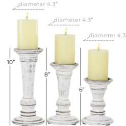Candle Holders-Kirkland's Home White Brushstroke 3-Pc. Pillar Candle Holder Set White/Brown