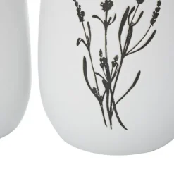 Vases-Kirkland's Home White Ceramic Botanical Print Vases, Set Of 3 White/Black