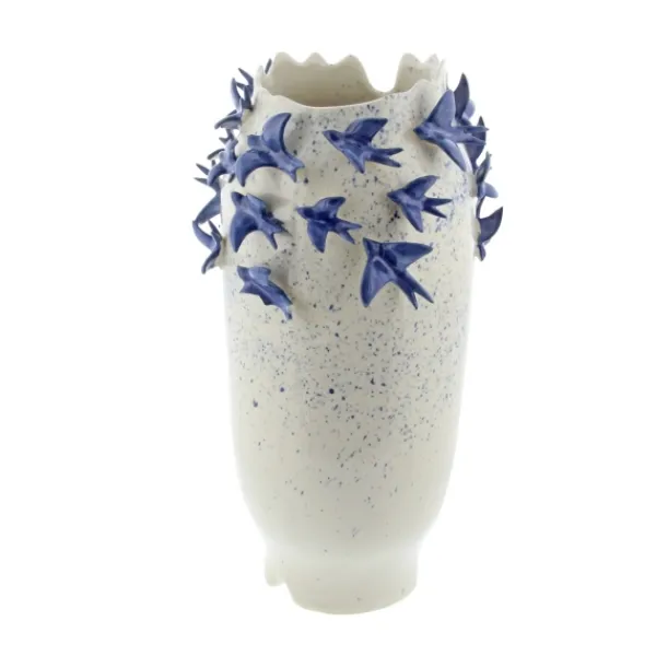 Vases-Kirkland's Home White Ceramic Coastal Vase, 18 In. White/Blue