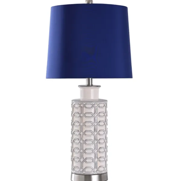 Table Lamps-Kirkland's Home White Ceramic Geometric Table Lamp With Shade Blue