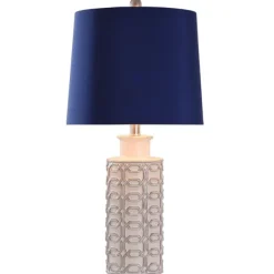 Table Lamps-Kirkland's Home White Ceramic Geometric Table Lamp With Shade Blue