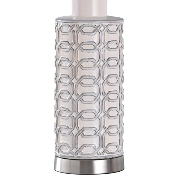 Table Lamps-Kirkland's Home White Ceramic Geometric Table Lamp With Shade Blue
