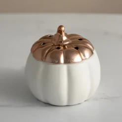 Home Fragrance-Kirkland's Home White Ceramic Pumpkin Wax Warmer White/Gold