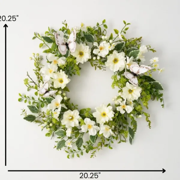 Stems & Bouquets-Kirkland's Home White Dahlia Butterfly Wreath White/Green